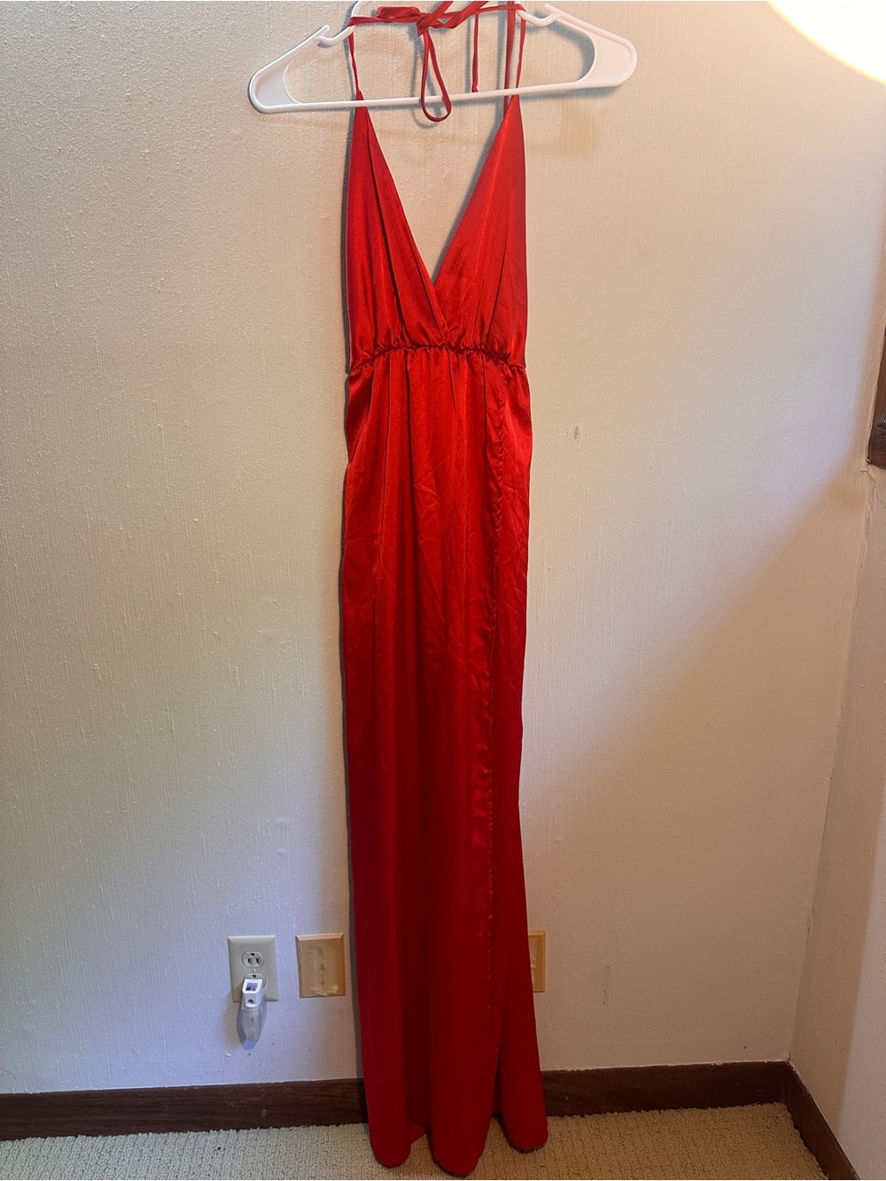 Simplee Apparel Red V-Neck Halter Prom Gown